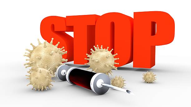 istock Stop deseases, abstract virus models and syringe 515605446