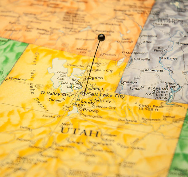 Macro Travel Road Map Of Salt Lake City Utah Macro Travel Road Map Of Salt Lake City Utah ogden utah photos stock pictures, royalty-free photos & images