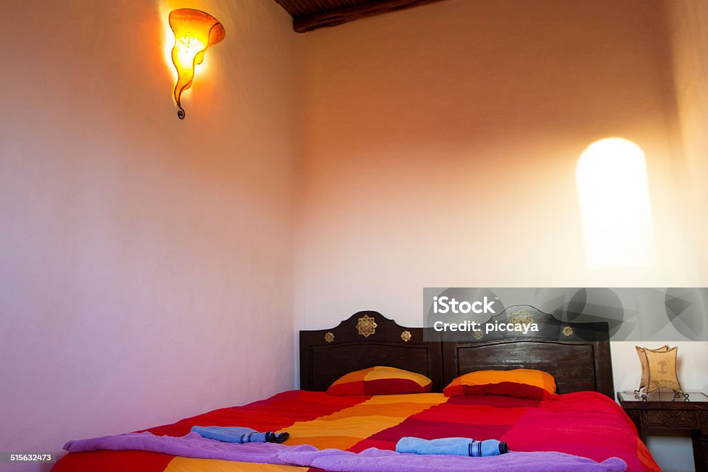 Authentic Moroccan bedroom in traditional home Beautiful authentic arabic bedroom in a traditional Moroccan house in Morocco. Africa Stock Photo