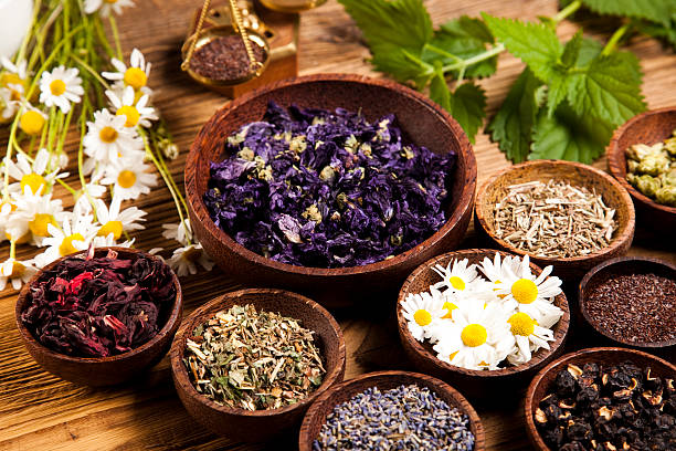 istock Fresh medicinal herbs on wooden 515634015