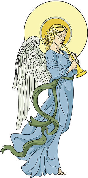 angel mit flöte auf weißem hintergrund - 1 advent stock-grafiken, -clipart, -cartoons und -symbole
