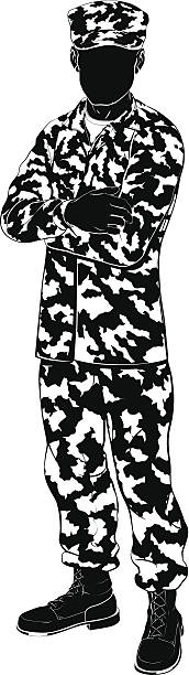 ilustrações de stock, clip art, desenhos animados e ícones de silhueta soldado - crossing human arm silhouette men