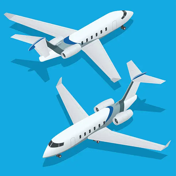 Vector illustration of Business aircraft. Corporate jet. Airplane. Flat 3d Isometric vector illustration