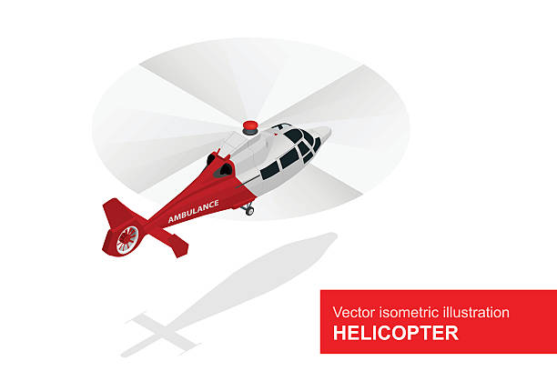 ilustrações, clipart, desenhos animados e ícones de isométrica vetor ilustração de evacuação médica de helicóptero. ar serviço médico. - evacuação e relocação