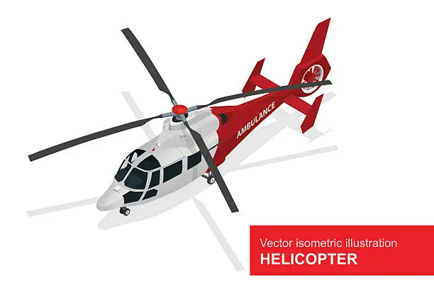 Vector illustration of Vector isometric illustration of  Medical evacuation helicopter. Air medical service.