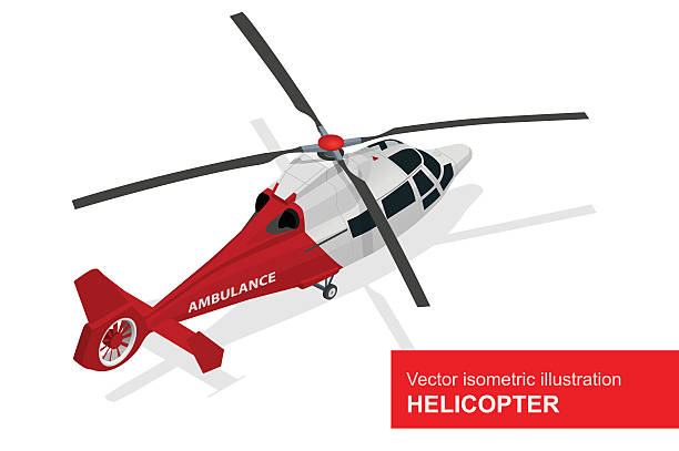 ilustrações, clipart, desenhos animados e ícones de isométrica vetor ilustração de evacuação médica de helicóptero. ar serviço médico. - evacuação e relocação