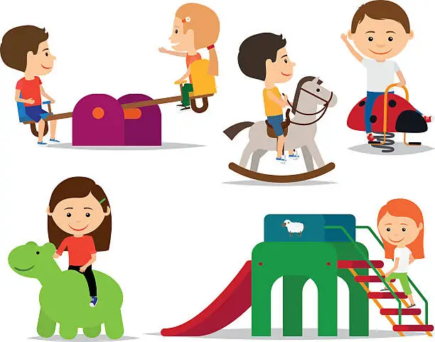 Vector illustration of Kids playing at playground