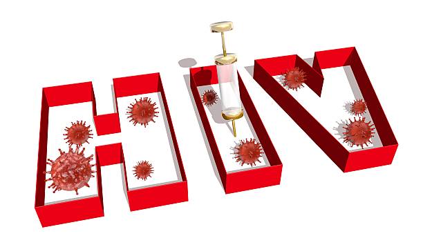 istock HIV desease, abstract virus models and syringe 515644418