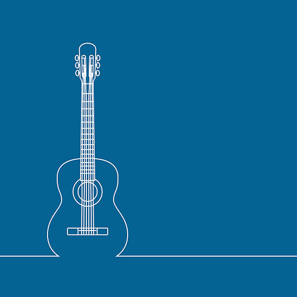Musical background Musical background, linear design, classic guitar. Place for your text, concept for bards and artists. Vector illustration. notes on guitar neck stock illustrations