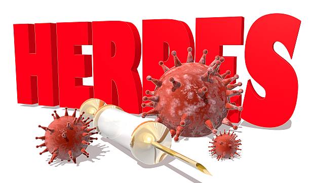 istock Herpes desease, abstract virus models and syringe 515645698