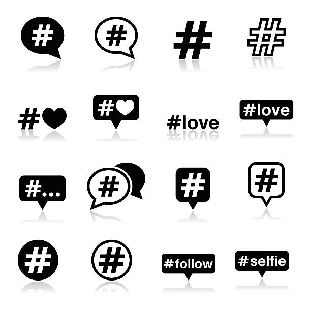 hashtag, social-media-symbole-set - hashtag stock-grafiken, -clipart, -cartoons und -symbole