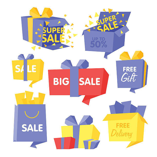 ilustrações, clipart, desenhos animados e ícones de preço e venda caixa conjunto de ilustrações vetorizadas - price tag label gift tag symbol