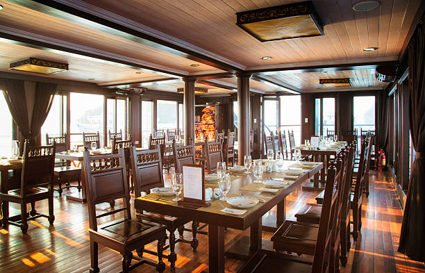 Hardwood dining room on Vietnamese cruise ship