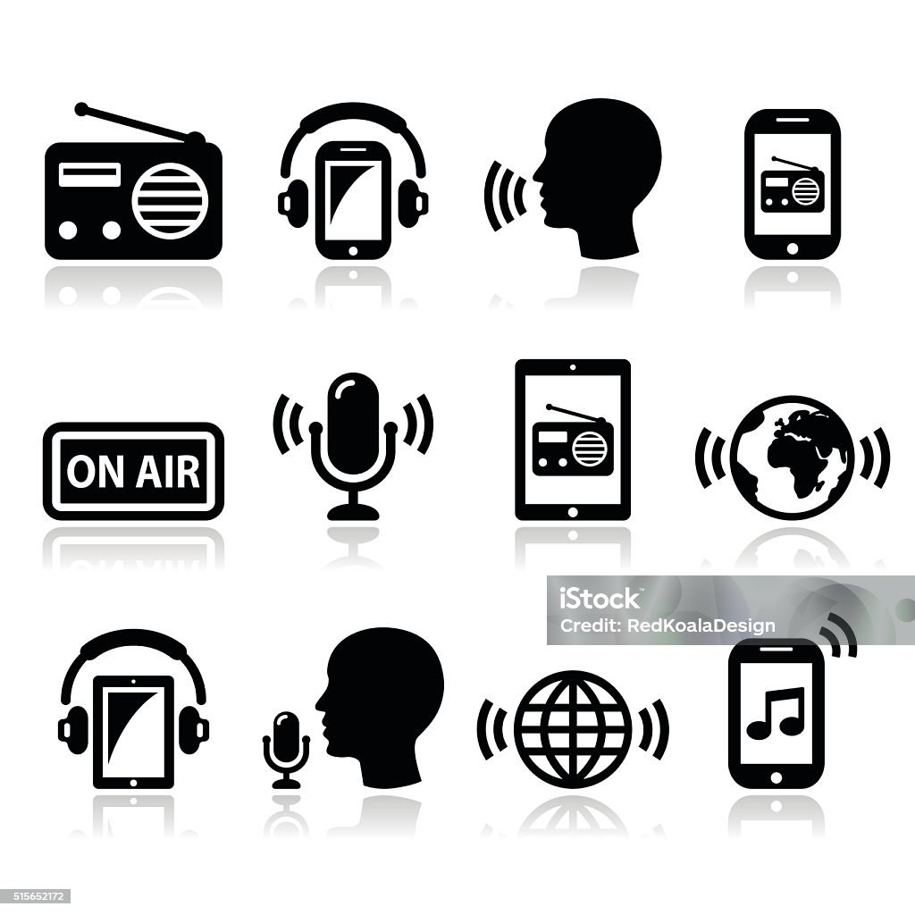 Radio, Podcast app per smartphone e compressa icone impostare - arte vettoriale royalty-free di Radio