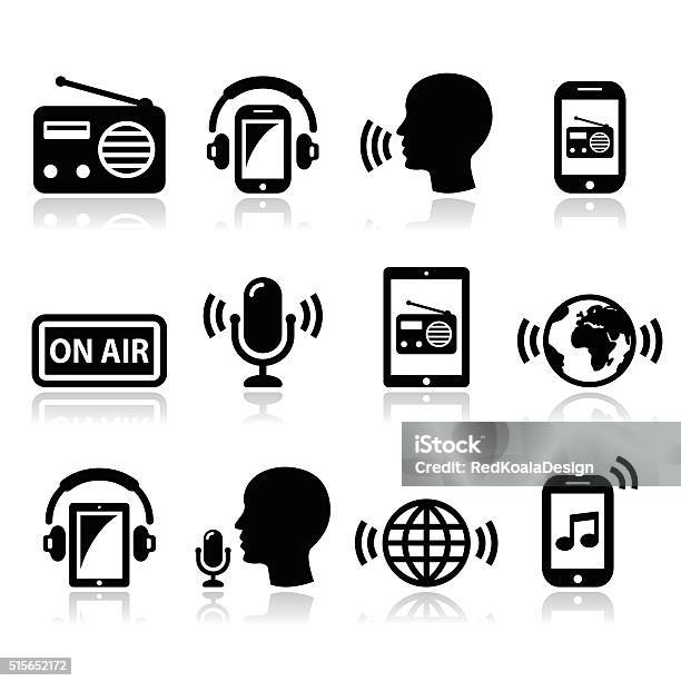 Radio Podcast App Per Smartphone E Compressa Icone Impostare - Immagini vettoriali stock e altre immagini di Radio