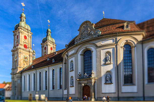 The Cathedral and Abbey of St Gall are among the landmarks of the city of St Gallen. The Roman Catholic religious complex was founded in 612, but most of the structures visible today, in a late Baroque style, dates back to the eighteenth century. (selective focus)