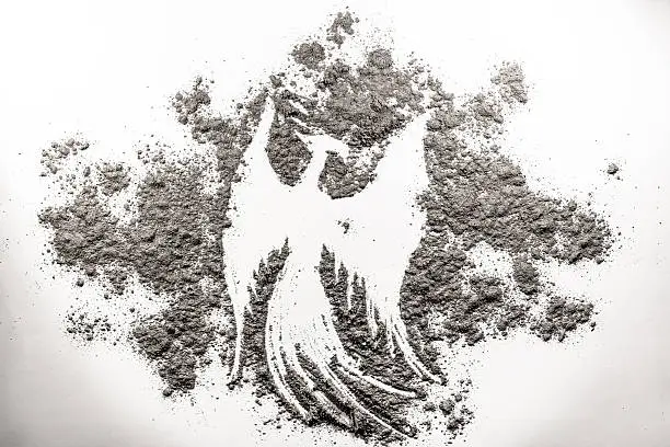 Photo of Phoenix bird illustration, rebirth in the ash