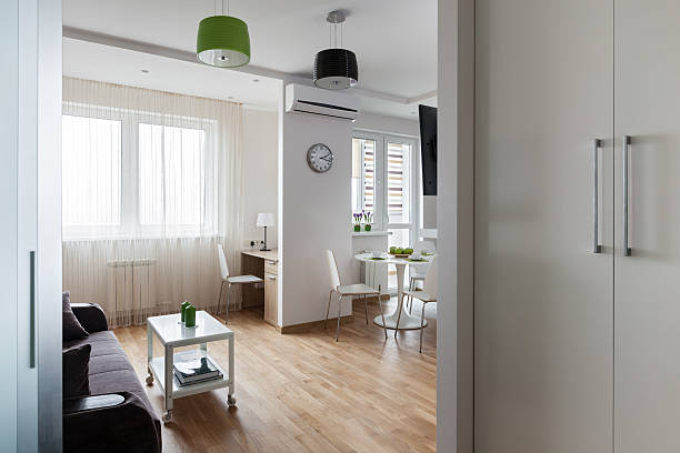 Interior of modern apartment in scandinavian style stock photo