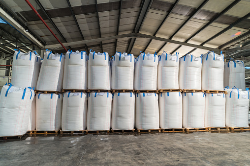 Large group of chemical sacks in storage room