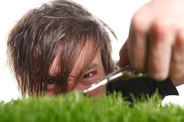 istock Young man cuts English lawn 515657917
