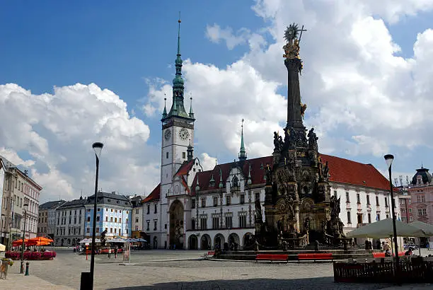 Holy Trinity Column and Town Hall in Olomouc, Czech Republic.
