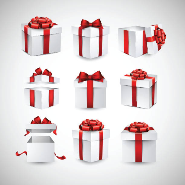 set of realistic 3d gift boxes. - yeni yıl hediyesi stock illustrations