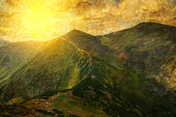 Landscape of mountains in retro style Tatras, Poland.