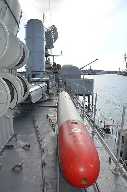 A torpedo on a warship
