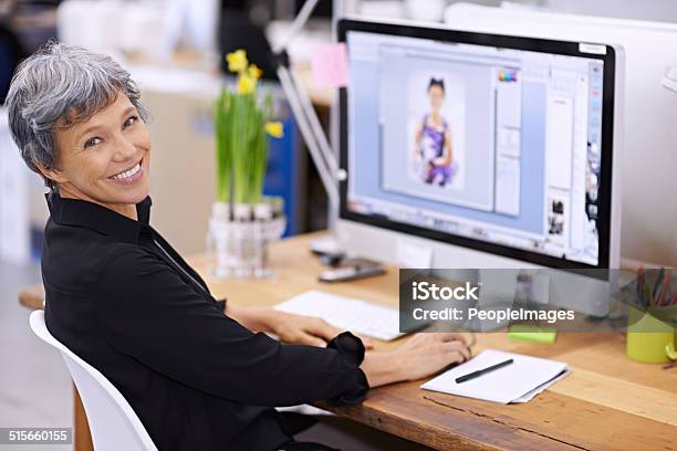 She A True Design Pro Stock Photo - Download Image Now - Computer Monitor, Mature Women, Looking Over Shoulder