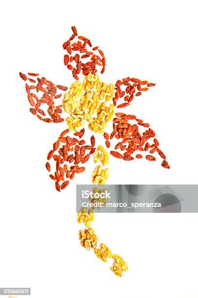 Creative Goji And Nuts Flower Stock Photo - Download Image Now - Antioxidant, Barberry Family, Blueberry