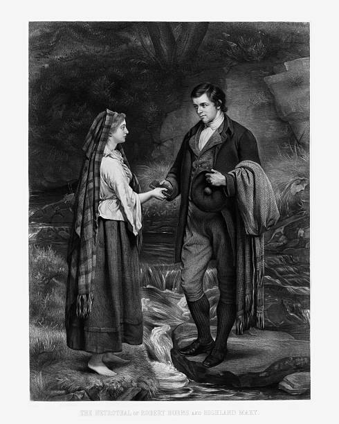 die verlobung von robert burns und der highland mary-gravur, 1886 - robert bruce stock-grafiken, -clipart, -cartoons und -symbole