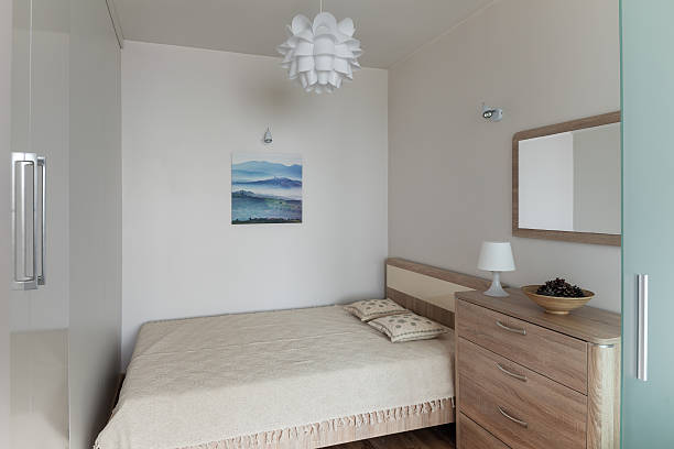 Beroom interior in small modern apartment in scandinavian style stock photo