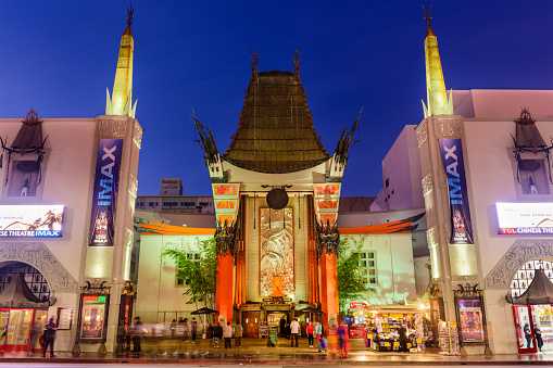 Los Angeles, California, USA - March 1, 2016: Crowds gather at Grauman's Chinese Theater on Hollywood Boulevard. The landmark theater has hosted numerous premieres and award ceremonies since it opened in 1927.