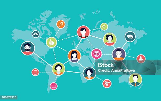 Social Media Background Stock Illustration - Download Image Now - Connection, World Map, People