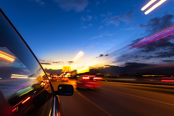 Night city drive by car