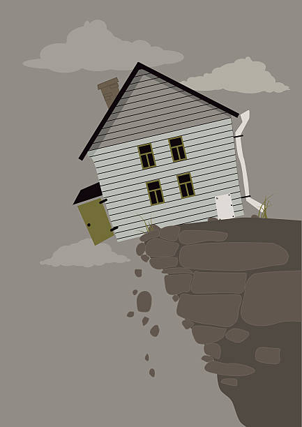 On the edge House balancing on the edge of a crumbling cliff, EPS 8 vector illustration cliffs stock illustrations