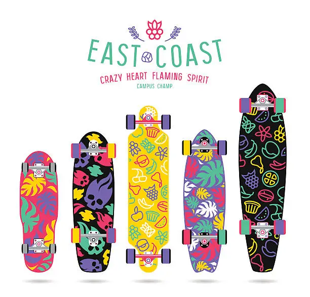 Vector illustration of Fruit  prints in flat style for longboard