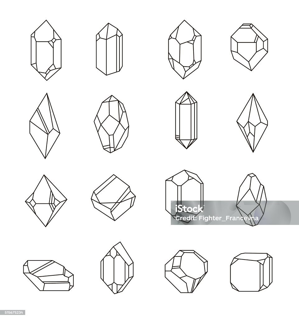 Set of non-linear crystals Set of non-linear crystals. Minerals from landfills for fabric, poster, t-shirts. Icon stock vector