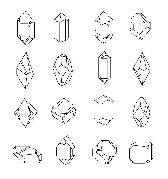 Set of non-linear crystals vector art illustration