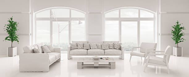 istock Interior of white living room panorama 3d render 515678148