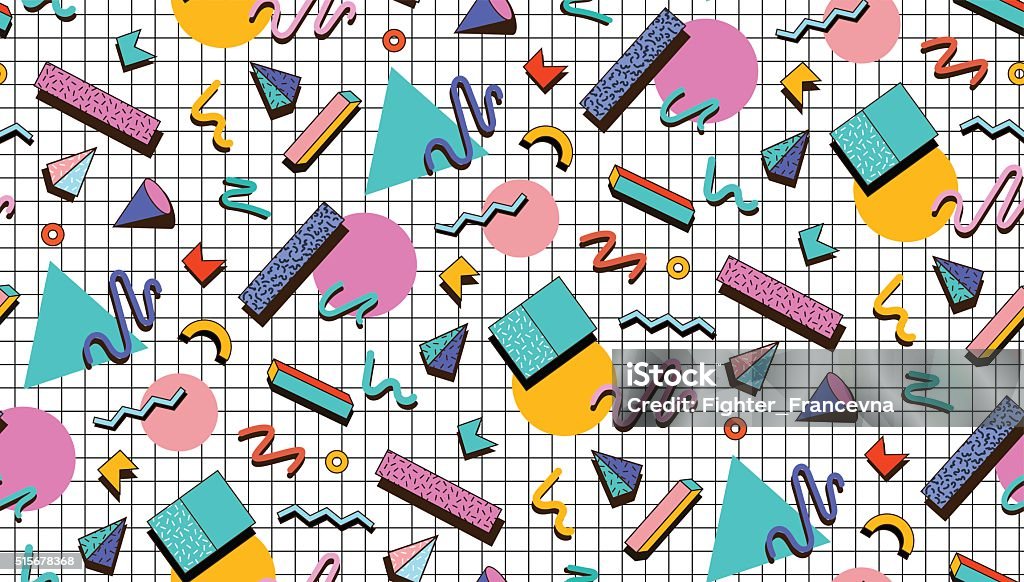 Illustration for hipsters Bright vector pattern 80's. Background checkered bumage.Abstraktne geometric shapes. 1990-1999 stock vector