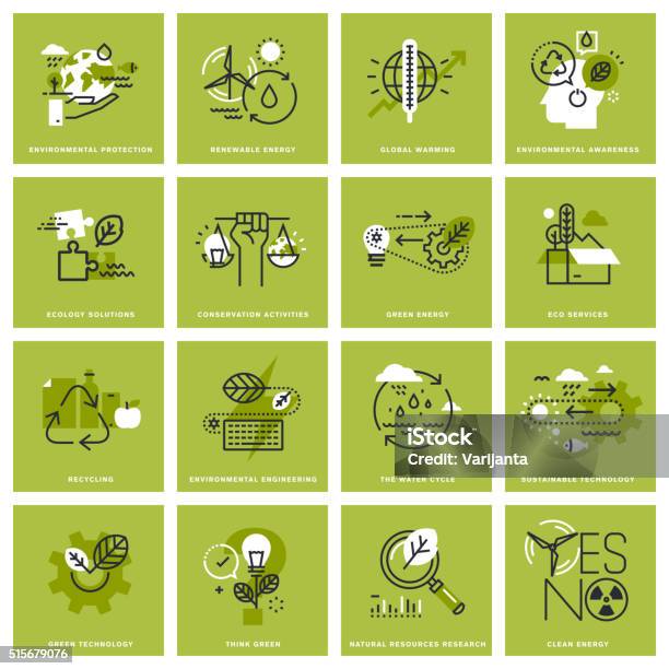 Set Of Thin Line Concept Icons Of Environment Stock Illustration - Download Image Now - Icon Symbol, Environment, Recycling