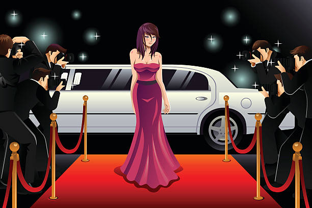 Woman Going to a Red Carpet Event A vector illustration of fashionable woman going to a red carpet event paparazzi photographer illustrations stock illustrations
