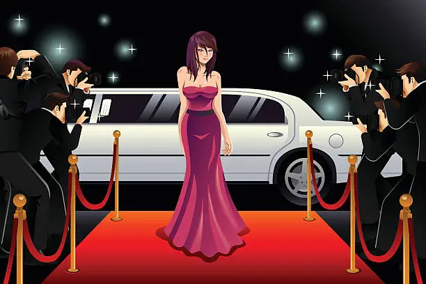 Vector illustration of Woman Going to a Red Carpet Event