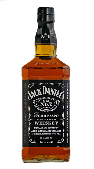 Darlington, England - March 6, 2016: Studio shot of a sealed 1litre bottle of Jack Daniel's old no 7 bourbon whiskey, on white background.