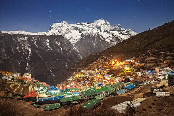 Namche Bazaar aerial view, Everest trek, Himalaya, Nepal