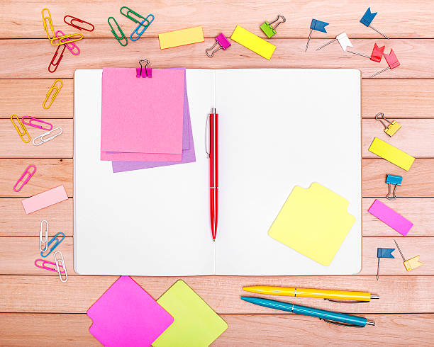 istock Stationery. Still life on wooden boards 515682626