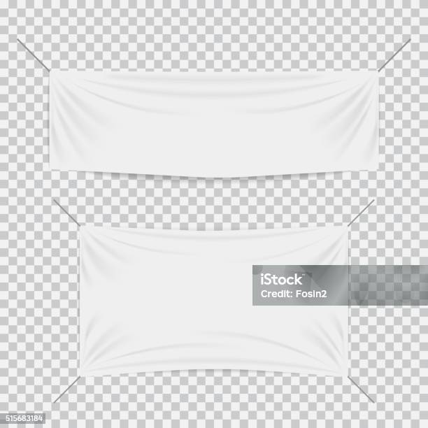 White Textile Banners With Folds Template Set Stock Illustration - Download Image Now - Textile, White Color, Banner - Sign