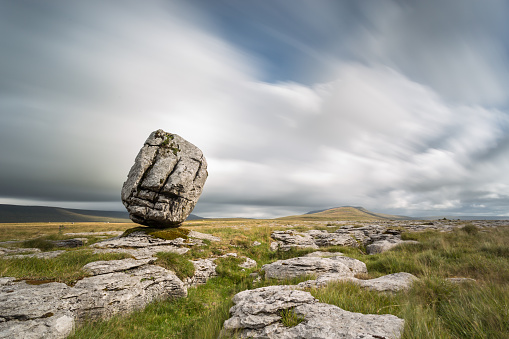 Twistleton Scar erratic, Yorkshire Dales National Park, on a cold wintery day in the UK