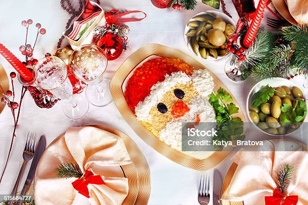 Christmas Santa Claus Face Salad Stock Photo - Download Image Now - Appetizer, Buffet, Candle